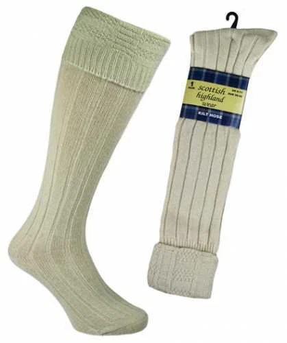 Mens Wool Blend Scottish Highland Wear Beige Kilt Hose Socks UK Size: 6-11