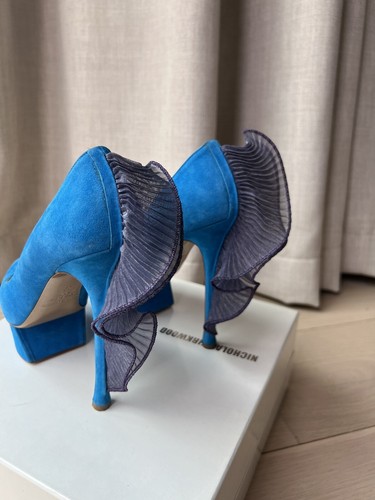 Nicholas Kirkwood Blue Suede Ruffle Trimmed Platform Pumps Size 39 - Picture 6 of 8