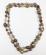 Bronze Copper Tone Art Glass Wire Wrapped Beaded Necklace Boho 34" Long