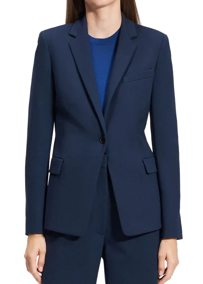 NEW, Theory Slim Fit Smooth Ponte Blazer in Navy Blue Size 10 #SJ1377 - Image 2 of 4