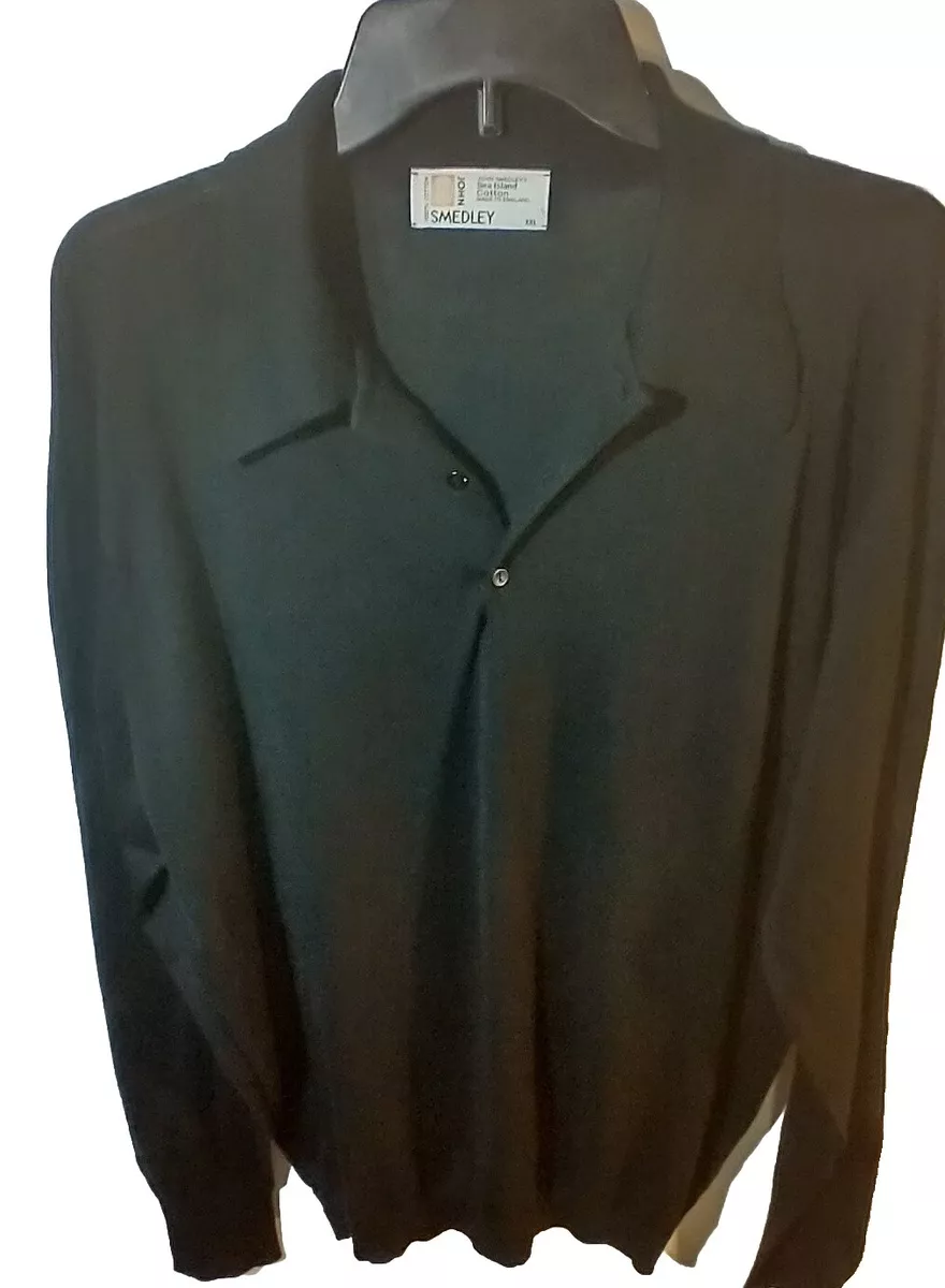 JOHN SMEDLEY Sea Island Cotton Finchley L/S Black Polo Shirt Size: XXL