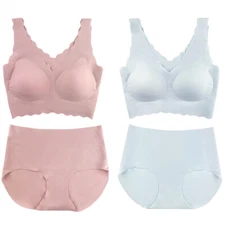 2 Pack Wireless Seamless Vest Bra Deep V Wavy Edge Comfort Latex Underwear Set M