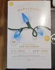 Wondershop Blue Faceted LED C6 Light String 14' 9" Length 60 Lights Indoor/Out