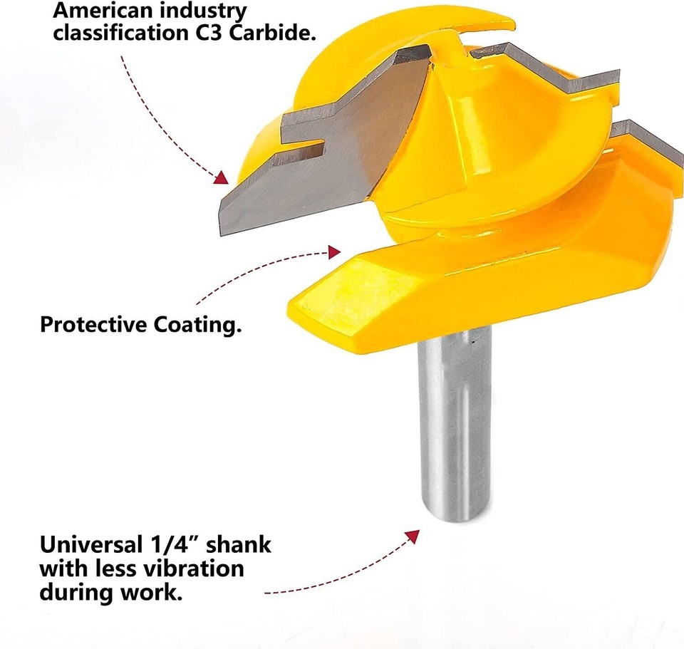 3Pcs 45 Degree Lock Miter Router Bit Set,1/2