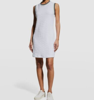 $118 Sol Angeles Women's White Boucle Echo Stripe Shift Mini Dress Size XL