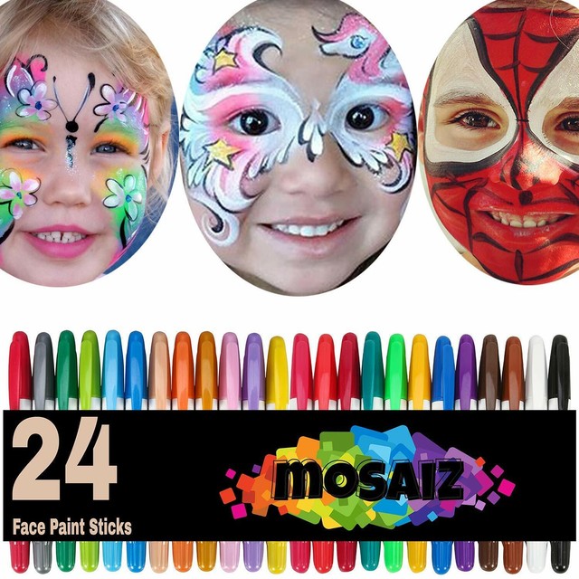 Face Paint Crayon 24 Colors with 12 Metallics Face Painting Sticks for
