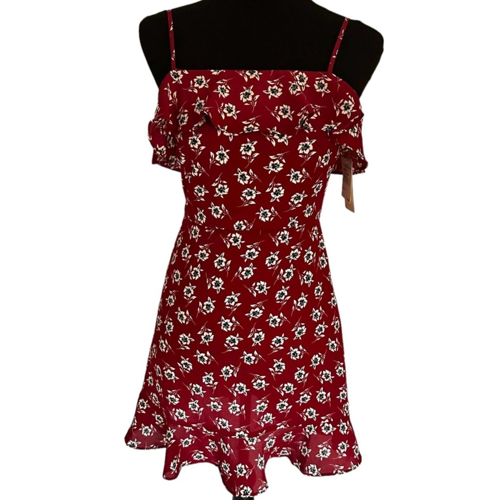 FILA Mini abito Row A Nordstrom crema vino floreale arricciato cerniera posteriore poliestere taglia M