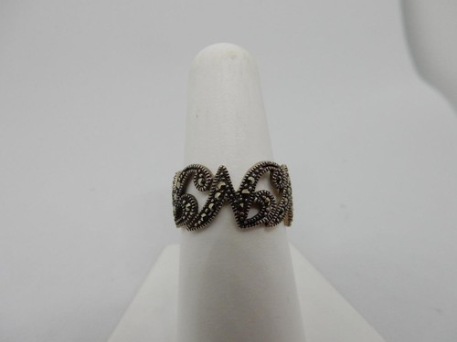*BANDA DE PLATA ESTERLINA PARA DAMAS, INICIAL "N" MARCASITA, TALLA 7,5 #W517 - Imagen 4 de 9
