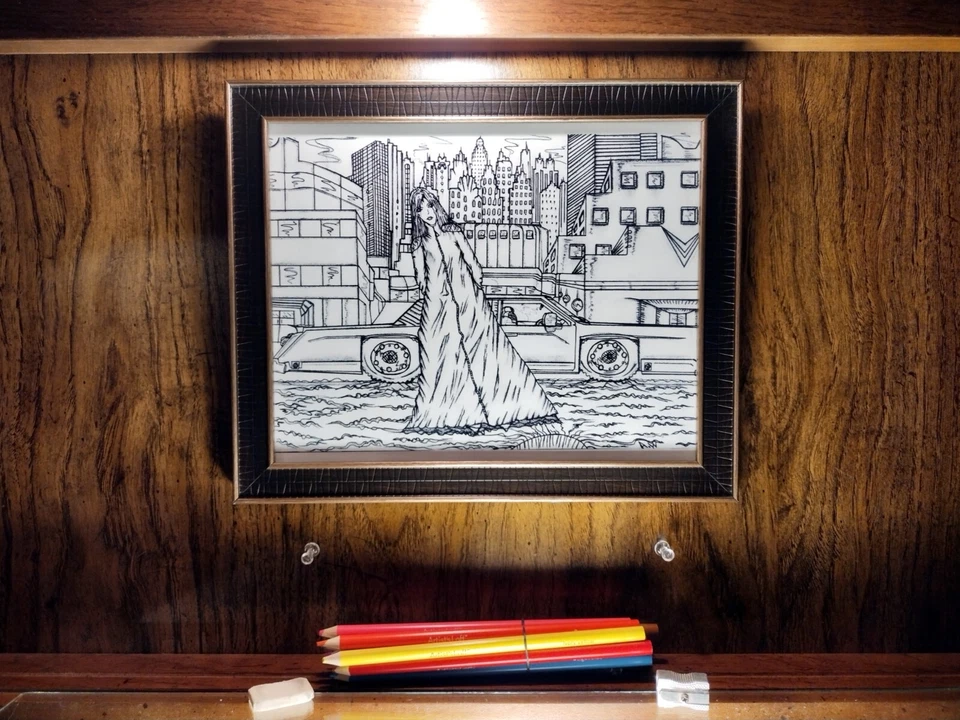 Arte de pared enmarcado, paisaje urbano arte urbano/arquitectura boceto arte, arte del horizonte Foto 4 de 4