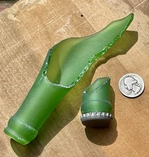 2 Tumbled Sea Glass Soda Pop Bottle Tops/Necks Green Shards Chunks Lot#8730