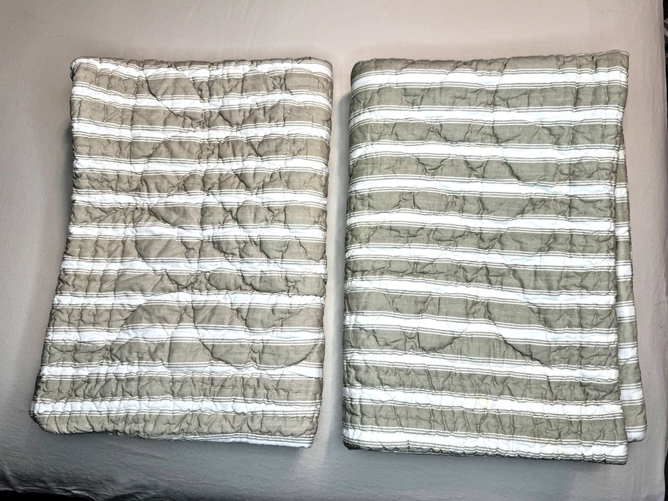 Pair of Restoration Hardware Taupe Quilted Cotton Striped Standard Shams *READ* - Image 3 of 4