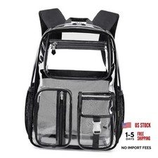 Heavy-Duty Clear Backpack for Stadium Events, TPU Clear Book Bag, 16 x Black