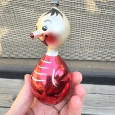 Vintage DE CARLINI Italian Blown Glass Christmas Ornament CLOWN 5” Modernist