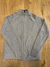 DKNY Jeans Men  s Gray Ribbed Full Zip Sweater Long Sleeve Cotton Large Y2K