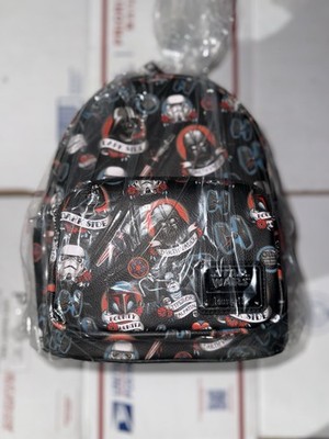 Loungefly Disney Mini Backpack Star Wars Dark Side Bounty Hunter Tattoo AOP NEW