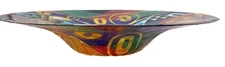 Large, Hand-Painted Art Glass Decorative Bowl- Klimt-Style Abstract Design '90's