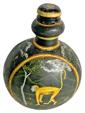 ANTIQUE INDIAN ANGLO RAJ ERA HAND HAMMERED/PAINTED WATER JUG