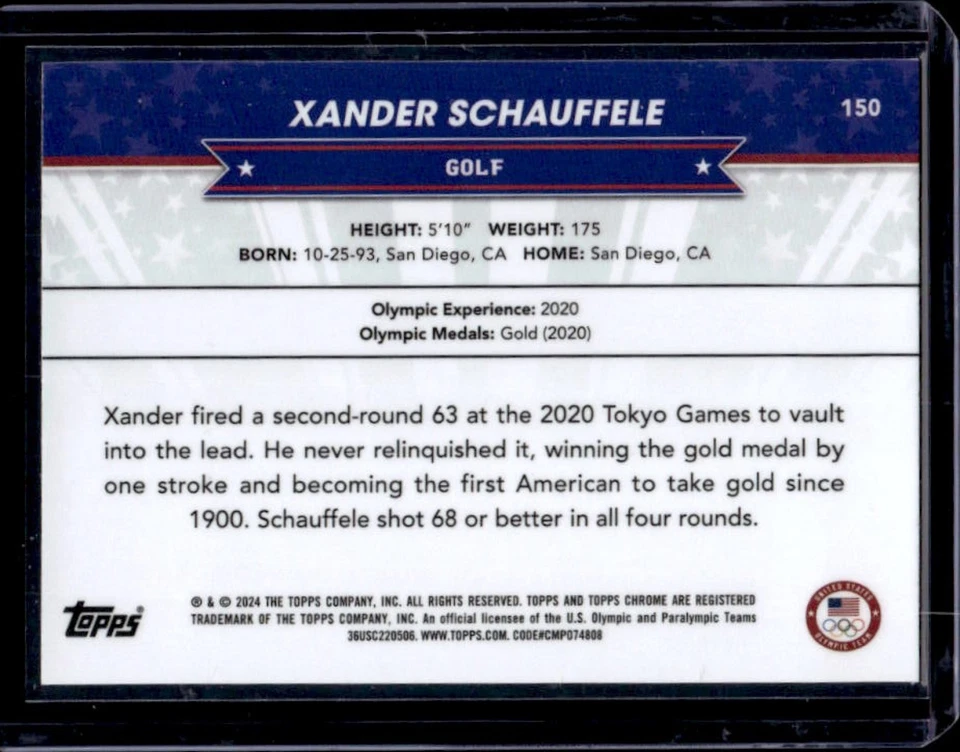 2024 Topps Chrome US Olympics Xander Schauffele #150 USA - Image 2 of 2