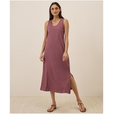 Pact Mauve Tank Midi Dress Women's Stretch Organic Cotton Softspun Side Slit NWT