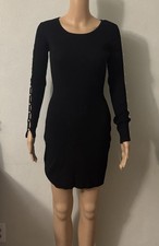 by & by Women's Pearl Sleeve Ribbed Knit Sweater Dress Black Bodycon Mini NWT S