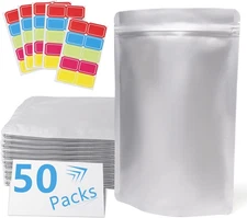 50 Pack Extra Thick 9.4 Mil 7''X10''-1 Quart Mylar Bags for Long-Term Food Stora