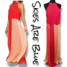 New Skies Are Blue Anthropologie Halter Pleated Maxi Dress Orange Womens Small