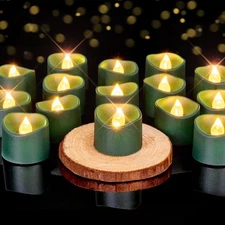 Homemory Green Tea Lights Candles Battery Operated, Pack of 12, 