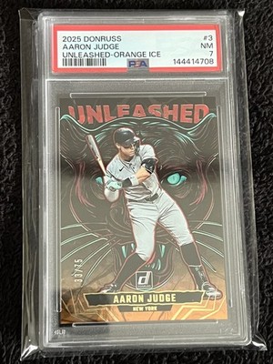 Aaron Judge Yankees 2025 Donruss Unleashed Orange Ice /75 PSA 7