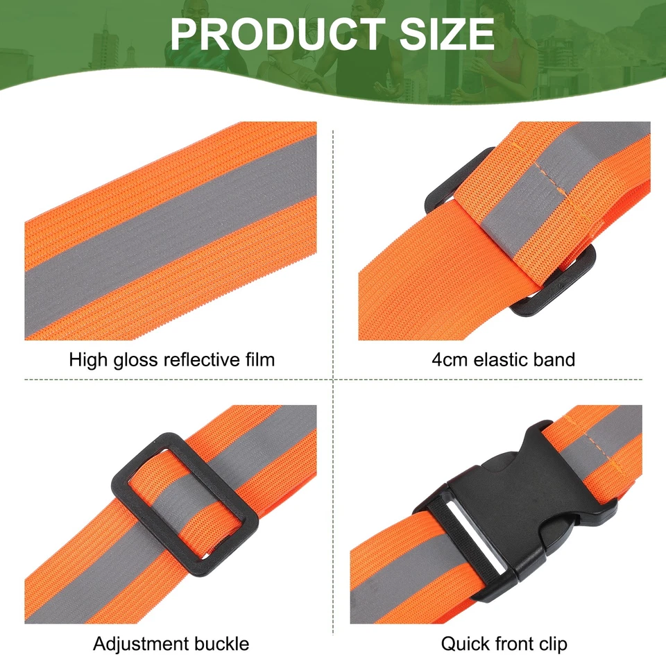Cinturón reflectante, cinturón ajustable de seguridad de alta visibilidad para correr, naranja fluorescente Foto 3 de 4