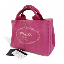 PRADA Handbag Canapa Canvas Pink with Card Holder Women Authentic From Japan
