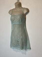 Victoria's Secret Babydoll Nightie Medium Green Sheer Lace Mesh Dainty Coquette
