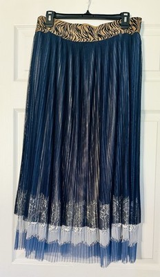 Athena Marie Size Large Women Lace Blue And White Long Skirt