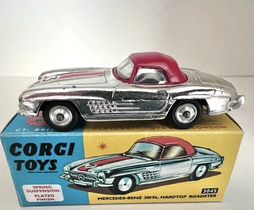 1960’s VINTAGE CORGI TOYS MERCEDES-BENZ 300SL- No. 304-A-CHROME-GOOD CAR W/BOX