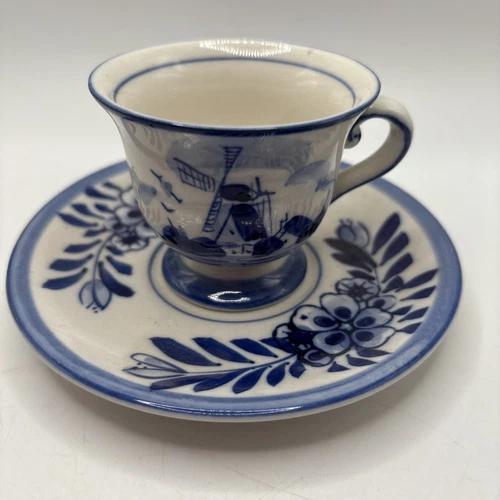 Delfts Blue Hand Painted Petite Cup & Saucer Holland Demitasse