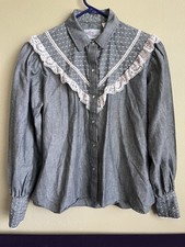 Vintage Women’s Karman Kenny Rogers Western Pearl Snap Button Lace Blouse L/XL