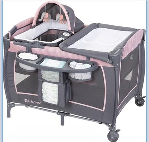 Baby Trend Play Yard Pack n Play w/ Removable Bassinet & Wheels, Gray/Pink
