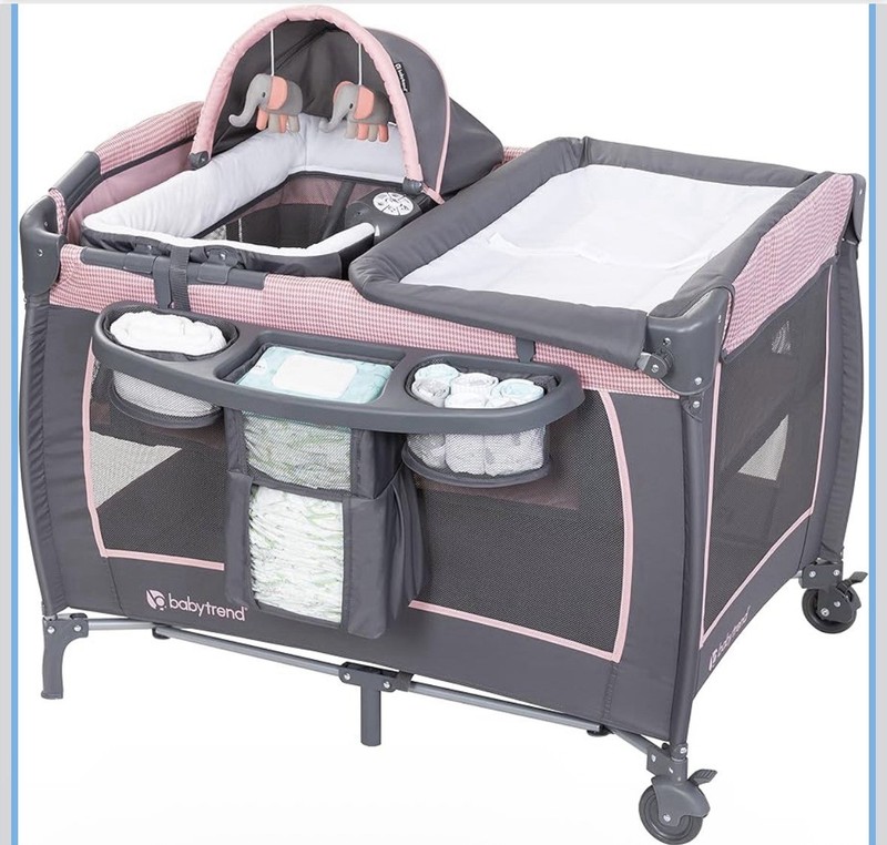 Baby Trend Play Yard Pack n Play w/ Removable Bassinet & Wheels, Gray/Pink
