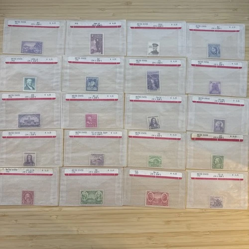 US Stamp Lot 20 Mint Singles MNH MH 1910s-1950s Collection Vintage Glassines