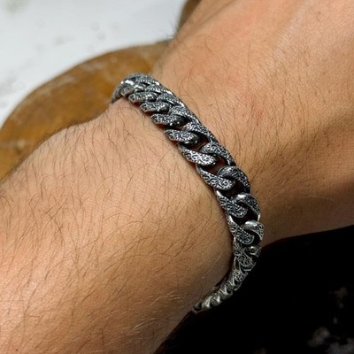 Herren 925 Sterling Silber oxidiert Panzerkette Armband Handgravur Schmuck