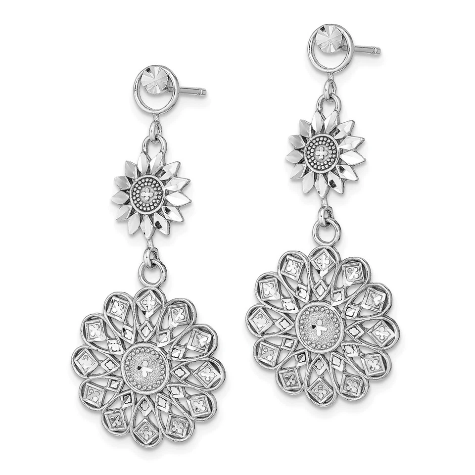 Pendientes colgantes dobles estilo girasol talla diamante 40 mm oro blanco 14k Foto 2 de 4