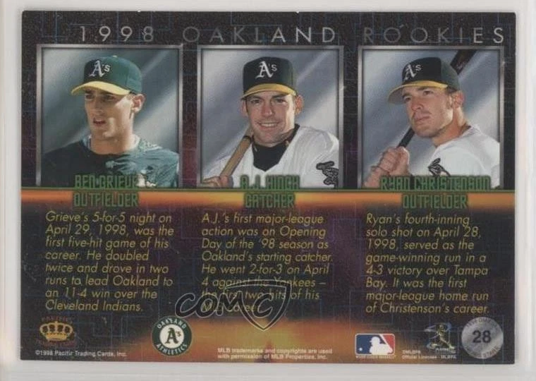 1998 Pacific Omega Rising Stars Ben Grieve AJ Hinch Ryan Christenson Rookie RC - Image 2 of 2