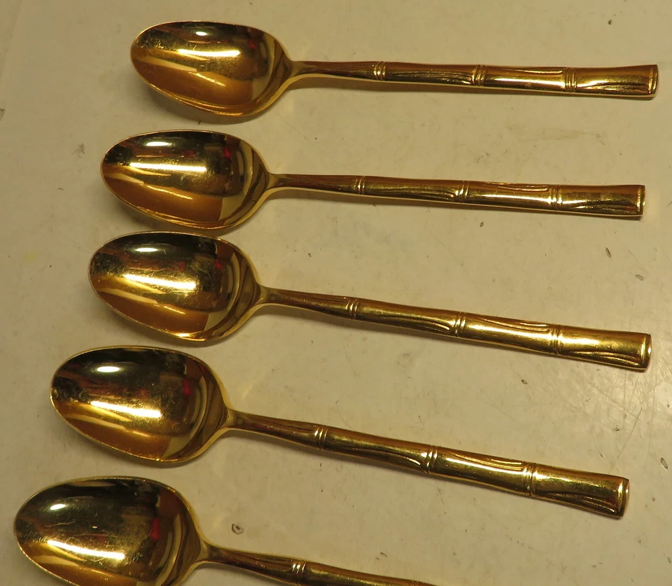 JUEGO 8 CUCHARADITAS Vintage COSMOS Acero Inoxidable CSM52 ORO BAMBÚ Electroplaca Lote Foto 4 de 4