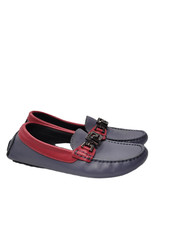 NWOB New Versace Kids Gray & Red Leather Driver Loafers with Buckle Size 31