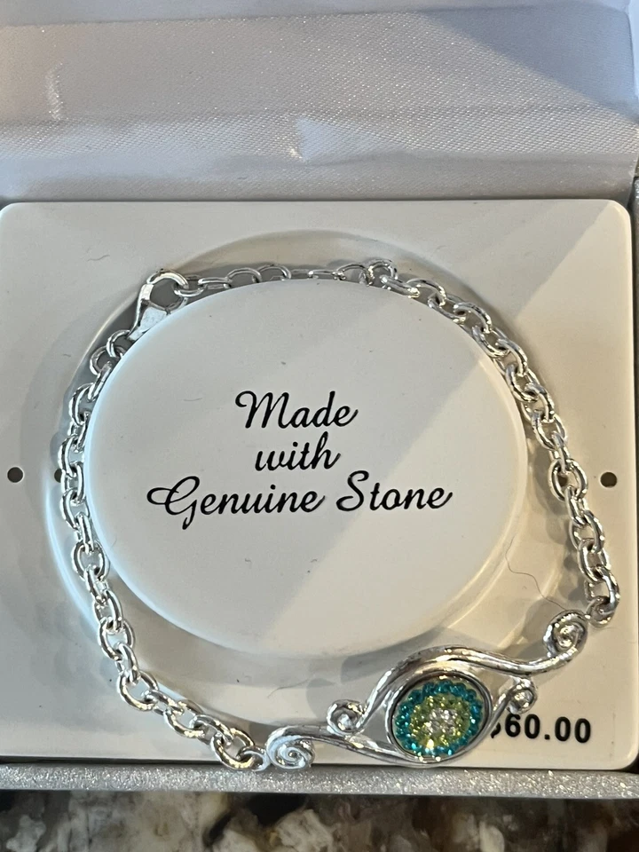 Silver N Stone Fine Jewelry Silver Plated Genuine Stones Green Eye Bracelet - Image 4 of 4