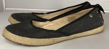 UGG Womens Shoes Black Indah Canvas Ballet Flats Espadrilles Bow Lace Up 9.5