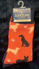 Juncture Novelty Fashion Red Dog Puppy Socks Shoe Size 6-12 Medium NWT