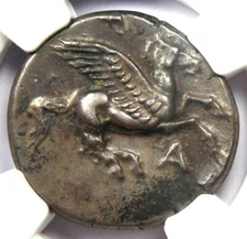 Acarnania Anactorium AR Stater 300 BC Pegasus Athena Coin - NGC Choice XF (EF)