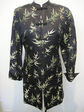 Doncaster Black Rayon Silk Asian Inspired Leaf Embroidered Jacket Flip Cuffs 2