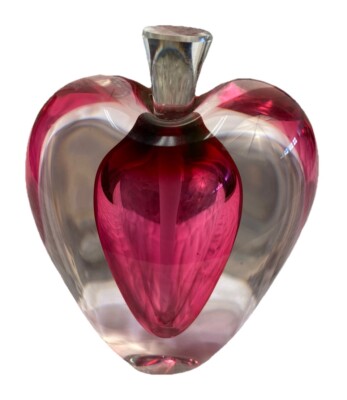 VTG Zellique Studio 1999 Art Glass EMPTY Magenta Clear Perfume Bottle Heart Love