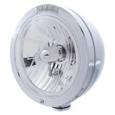 BULLET Classic Headlight, Stainless, Crystal H4 Bulb - Amber LED/Clear Lens